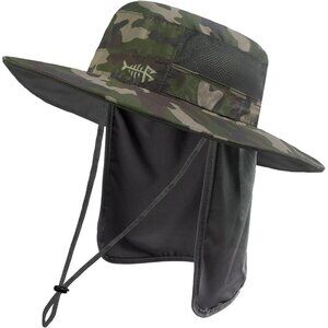 Unisex Army Green 100% Nylon Wide Brim Mesh Vent with Neck Flap Cowboy Hat